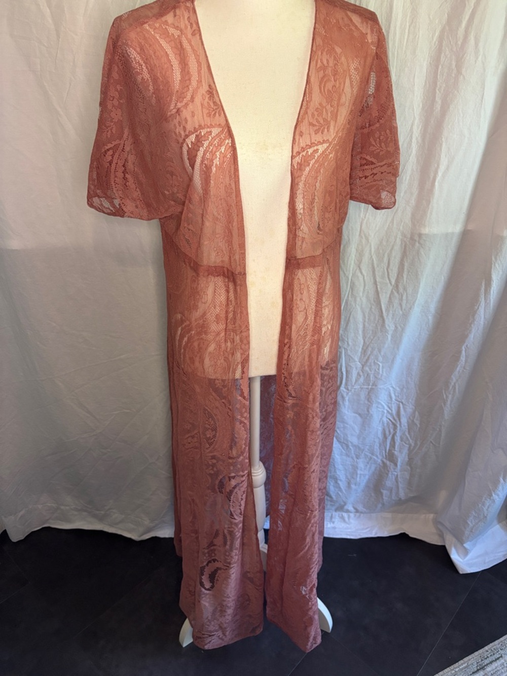 Sheer Lace Duster Kimono in Dusty Rose (61)